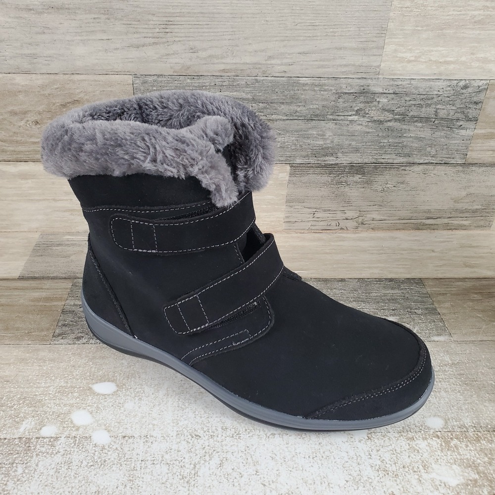 Orthofeet Florence Womens Boots‎ Sz 8 D Black Suede Waterproof Hook & Loop Ankle